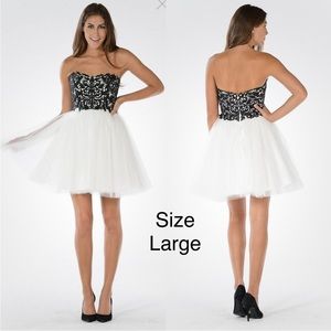 Poly USA 7718 Sparkling Lace Bodice Tulle Skirt A-line Junior Dress Strapless L